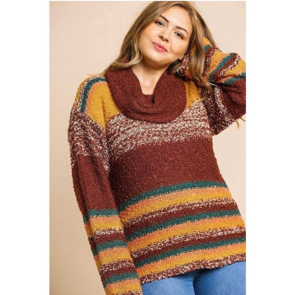Umgee Y2K Vintage Sweater Cowl Neck Sunset Colors Womens XXL